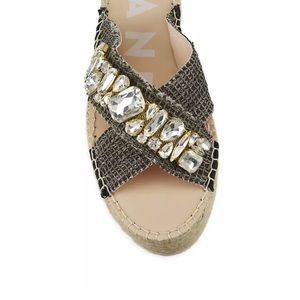 Raffia Crystal-Embellished Platform Sandals NIB 7